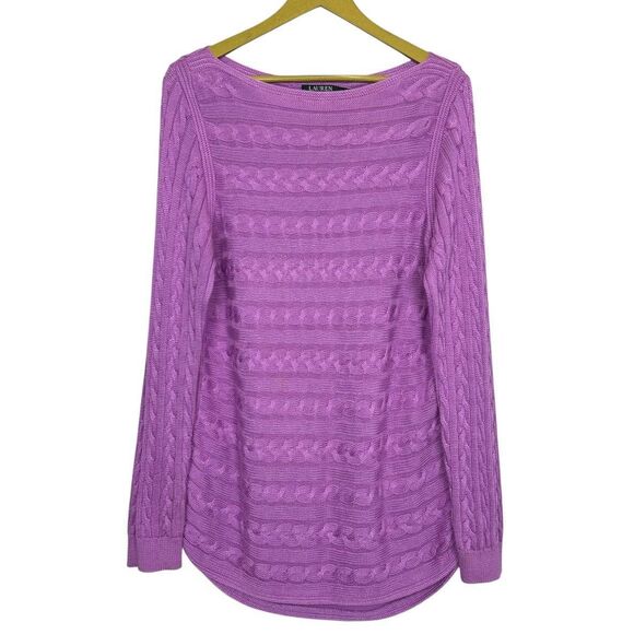 Lauren Ralph Lauren Cable Knit Fisherman Tunic Sweater 1X Lilac Coastal Preppy - Picture 1 of 5
